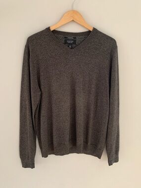 Nordstrom Men’s Shop Cotton Cashmere V-Neck Sweater Brown Size Large Classic